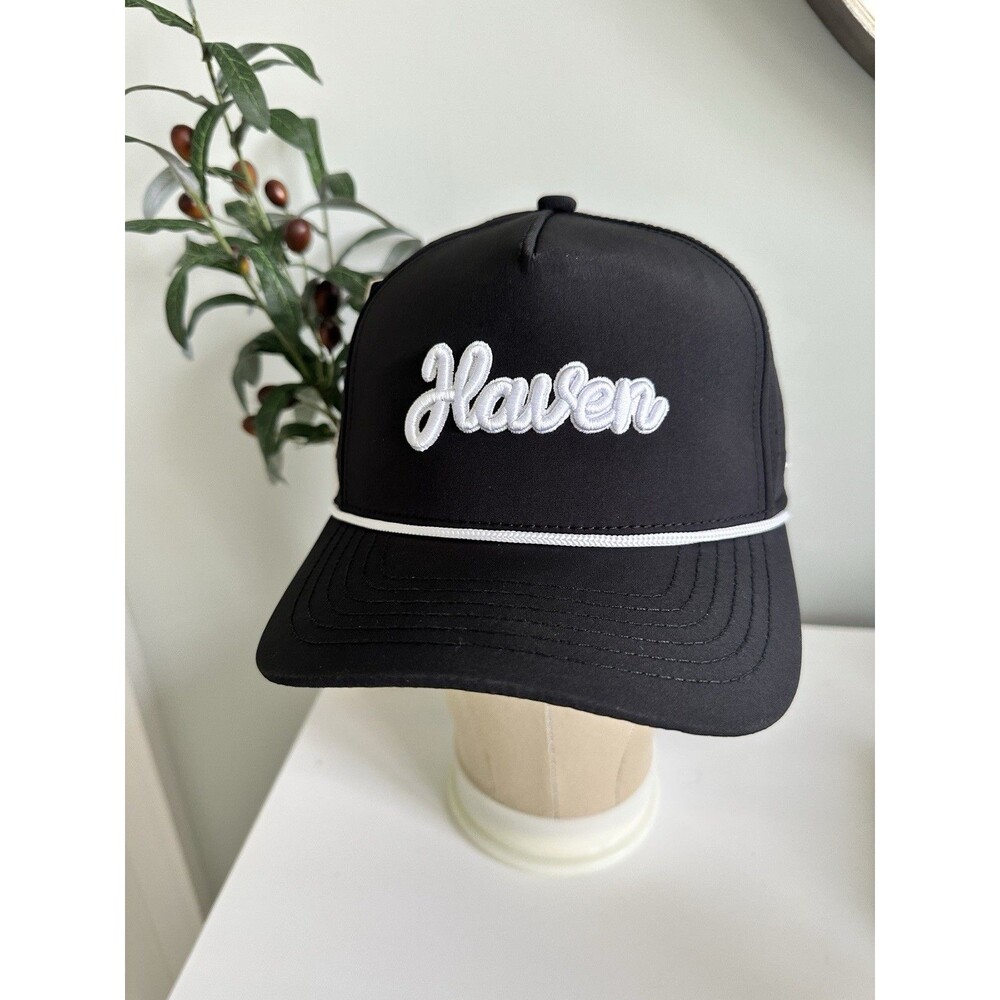 Haven Golf OG Hat Black White Script Logo Performance Rope Hat Snapback NEW